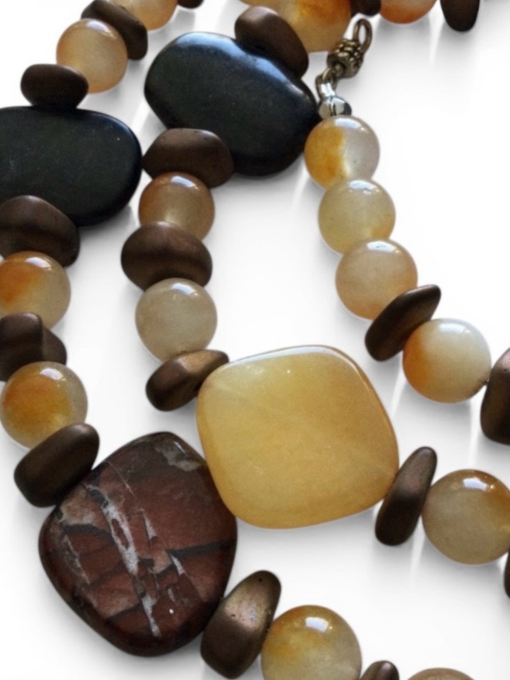 Artisan Mixed‑Stone Necklace with Fire Quartz & Serpentine – 31” - Picture 8 of 15